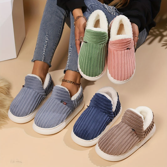 Cozy & Warm Winter Plush Slippers, Solid Color Soft Sole Slip On Shoes, Comfortable Indoor Outdoor Slippers